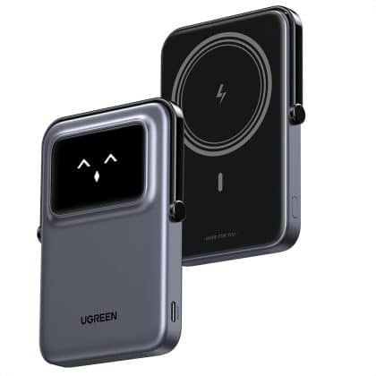 Ugreen - Power Bank PB571 (35605B) - με Ψηφιακή Οθόνη, Γρήγορη Φόρτιση, Μαγνητικό, Ασύρματο, 5000mAh, USB-C, 18W, 5V/3A - Γκρι