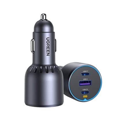 Ugreen - Φορτιστής Αυτοκινήτου 3σε1 EC703 (35024) - Γρήγορη Φόρτιση, USB, 2x Type-C, USB, 75W, 3A, PD3.0, QC 3.0 - Μαύρο