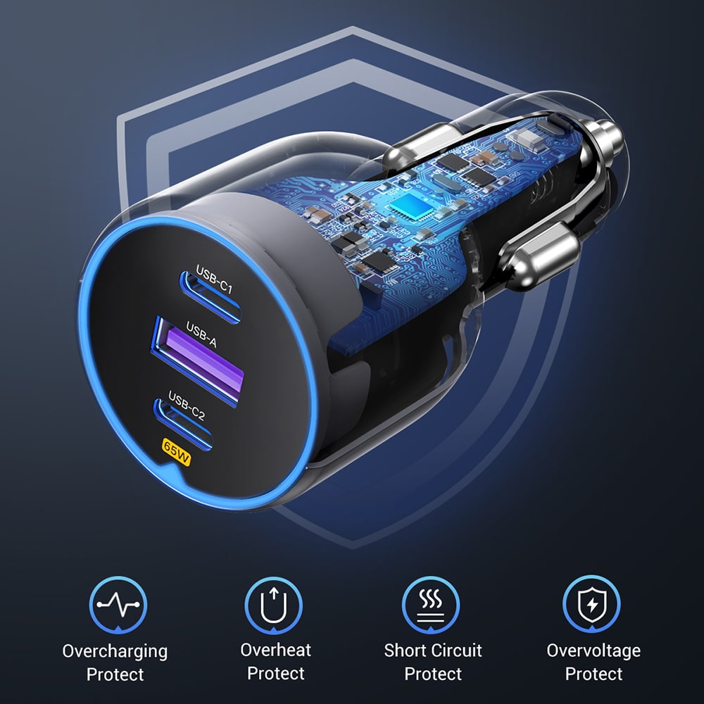 Ugreen - Φορτιστής Αυτοκινήτου 3σε1 EC703 (35024) - Γρήγορη Φόρτιση, USB, 2x Type-C, USB, 75W, 3A, PD3.0, QC 3.0 - Μαύρο - Image 3