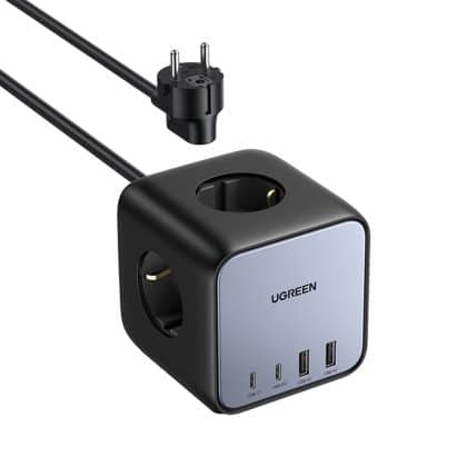 Ugreen - Φορτιστής Τοίχου DigiNest Cube 7in1 CD268 (60113) - GaN, Γρήγορη Φόρτιση, 2x USB-C, 2x USB, 3x AC, 2990W, 13A, PD65W - Μαύρο