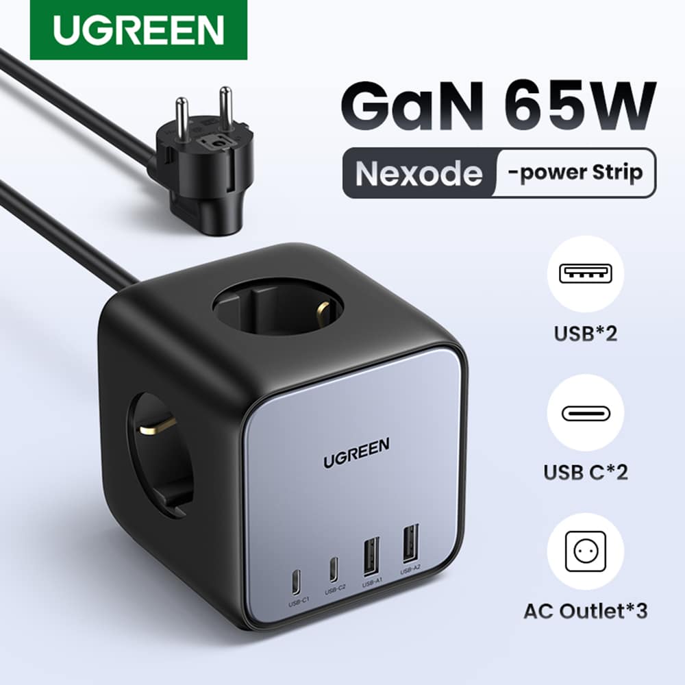 Ugreen - Φορτιστής Τοίχου DigiNest Cube 7in1 CD268 (60113) - GaN, Γρήγορη Φόρτιση, 2x USB-C, 2x USB, 3x AC, 2990W, 13A, PD65W - Μαύρο - Image 8