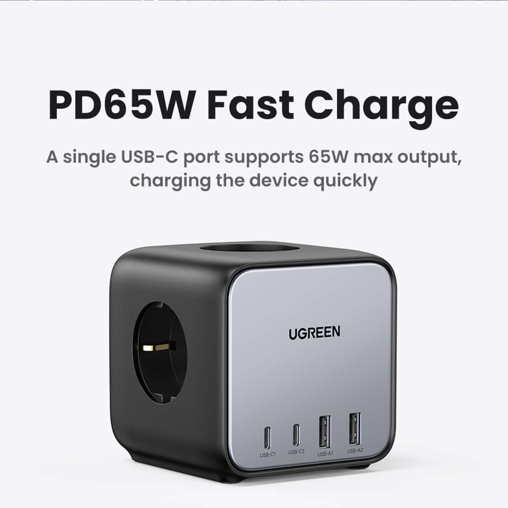 Ugreen - Φορτιστής Τοίχου DigiNest Cube 7in1 CD268 (60113) - GaN, Γρήγορη Φόρτιση, 2x USB-C, 2x USB, 3x AC, 2990W, 13A, PD65W - Μαύρο - Image 3