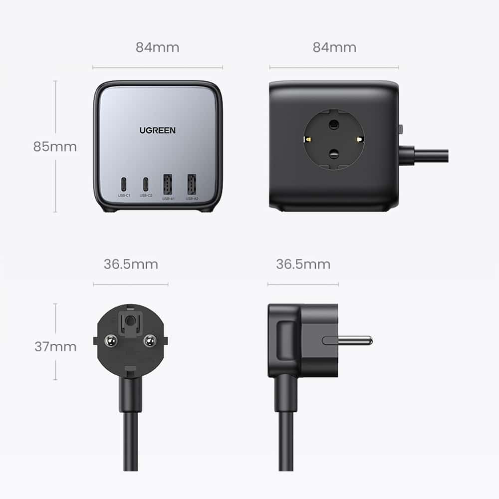 Ugreen - Φορτιστής Τοίχου DigiNest Cube 7in1 CD268 (60113) - GaN, Γρήγορη Φόρτιση, 2x USB-C, 2x USB, 3x AC, 2990W, 13A, PD65W - Μαύρο - Image 16