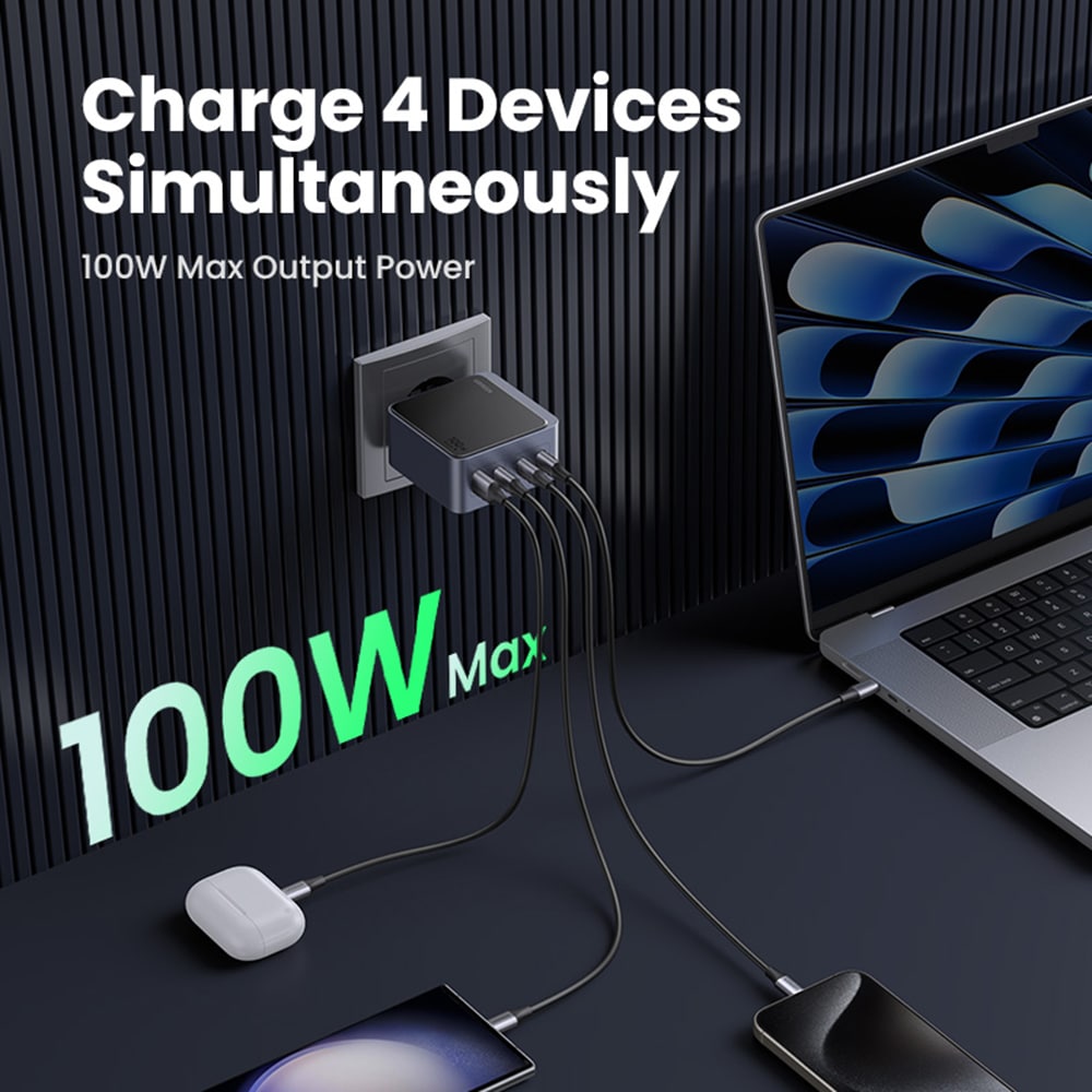 Ugreen - Φορτιστής Τοίχου Nexode S X565 (35043) - USB, 3x Type-C, Γρήγορη Φόρτιση, GaN, 100W, 3A, PD3.0, QC4.0+ - Γκρι - Image 6