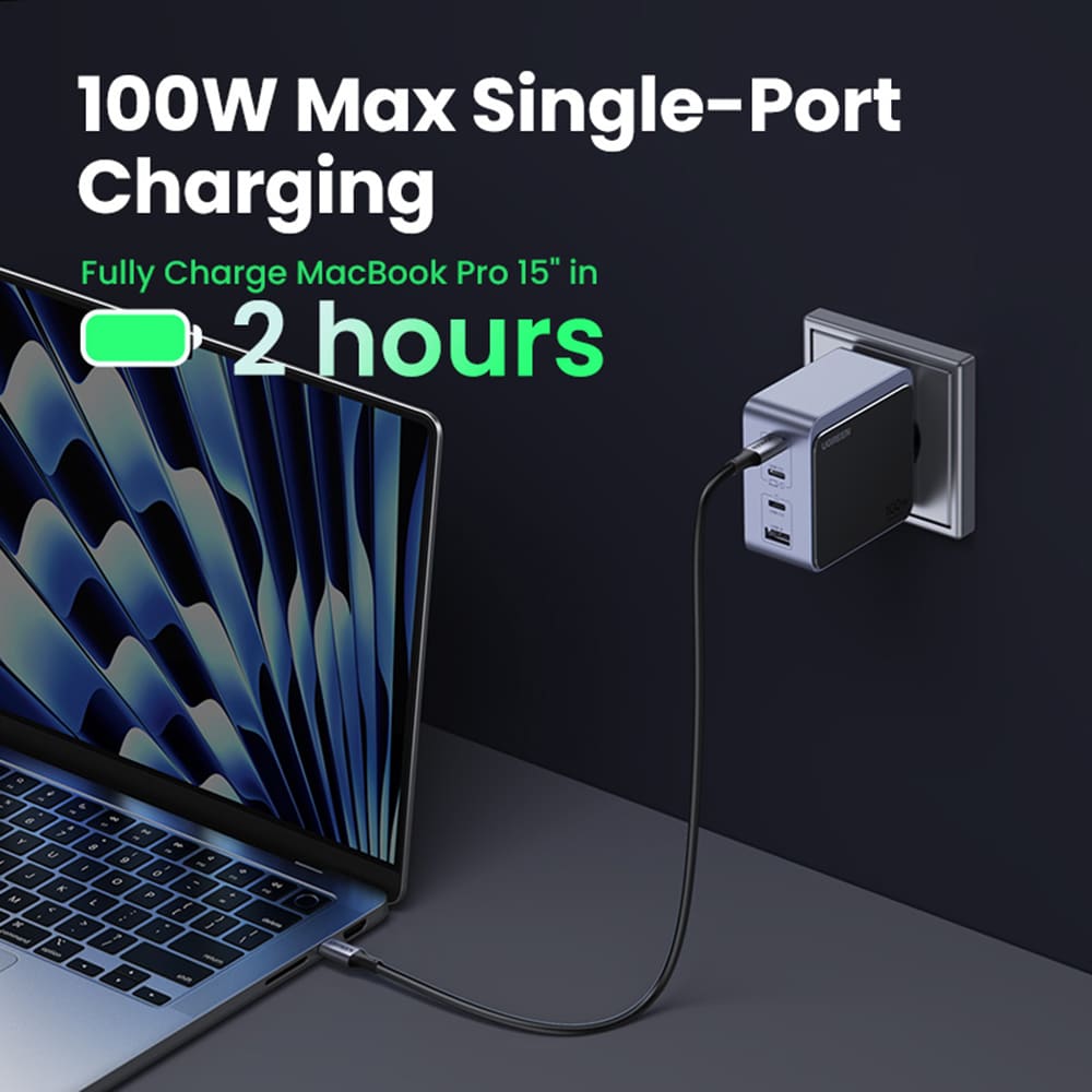 Ugreen - Φορτιστής Τοίχου Nexode S X565 (35043) - USB, 3x Type-C, Γρήγορη Φόρτιση, GaN, 100W, 3A, PD3.0, QC4.0+ - Γκρι - Image 5