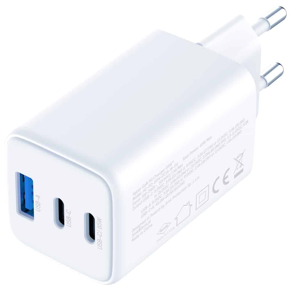 Φορτιστής τοίχου 3MK Hyper GaN Charger 65W 1xUSB-A 2xUSB-C PD QC4+ λευκός - Image 6
