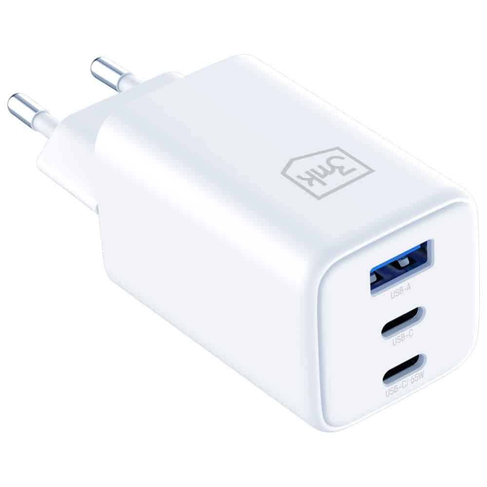 Φορτιστής τοίχου 3MK Hyper GaN Charger 65W 1xUSB-A 2xUSB-C PD QC4+ λευκός - Image 7
