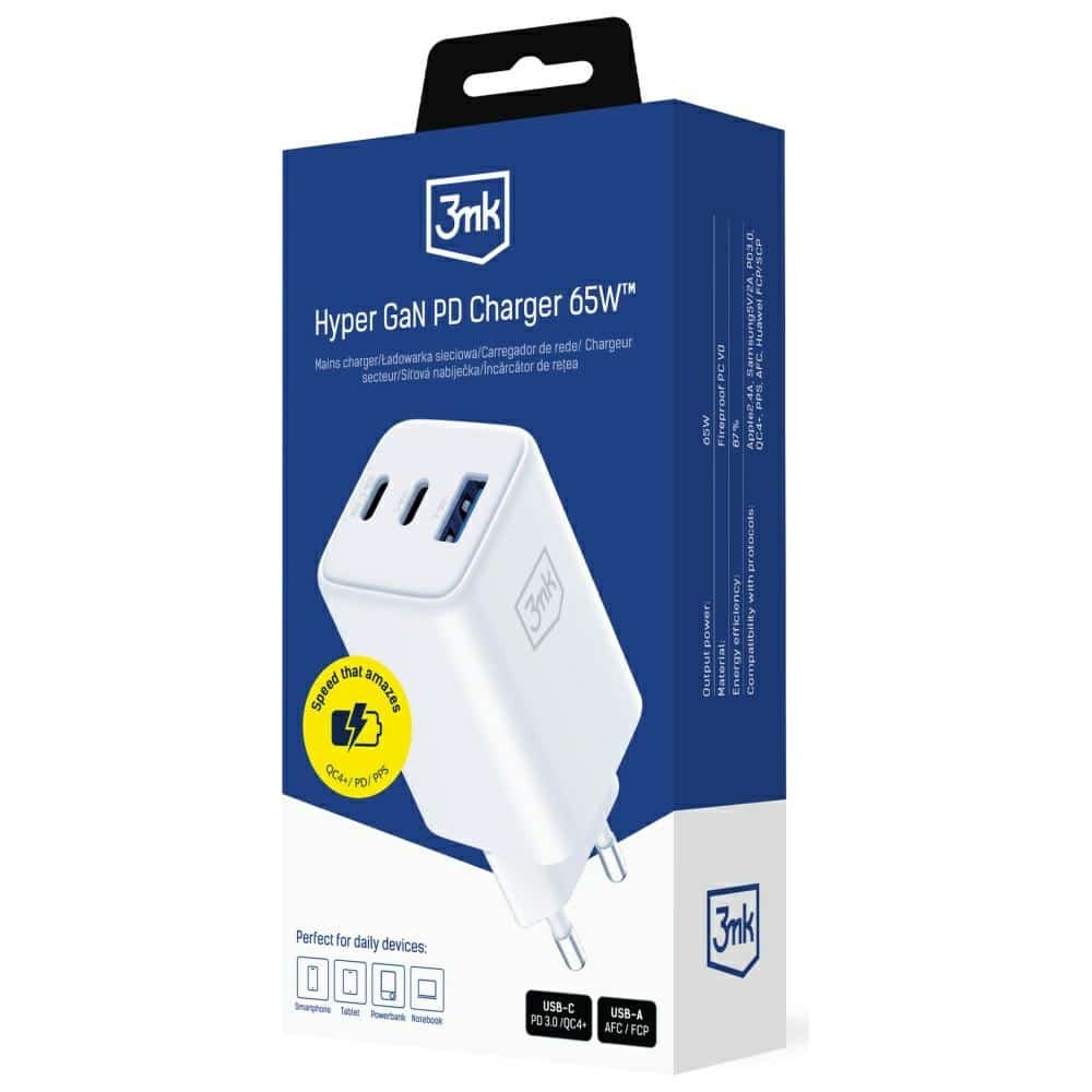 Φορτιστής τοίχου 3MK Hyper GaN Charger 65W 1xUSB-A 2xUSB-C PD QC4+ λευκός - Image 8