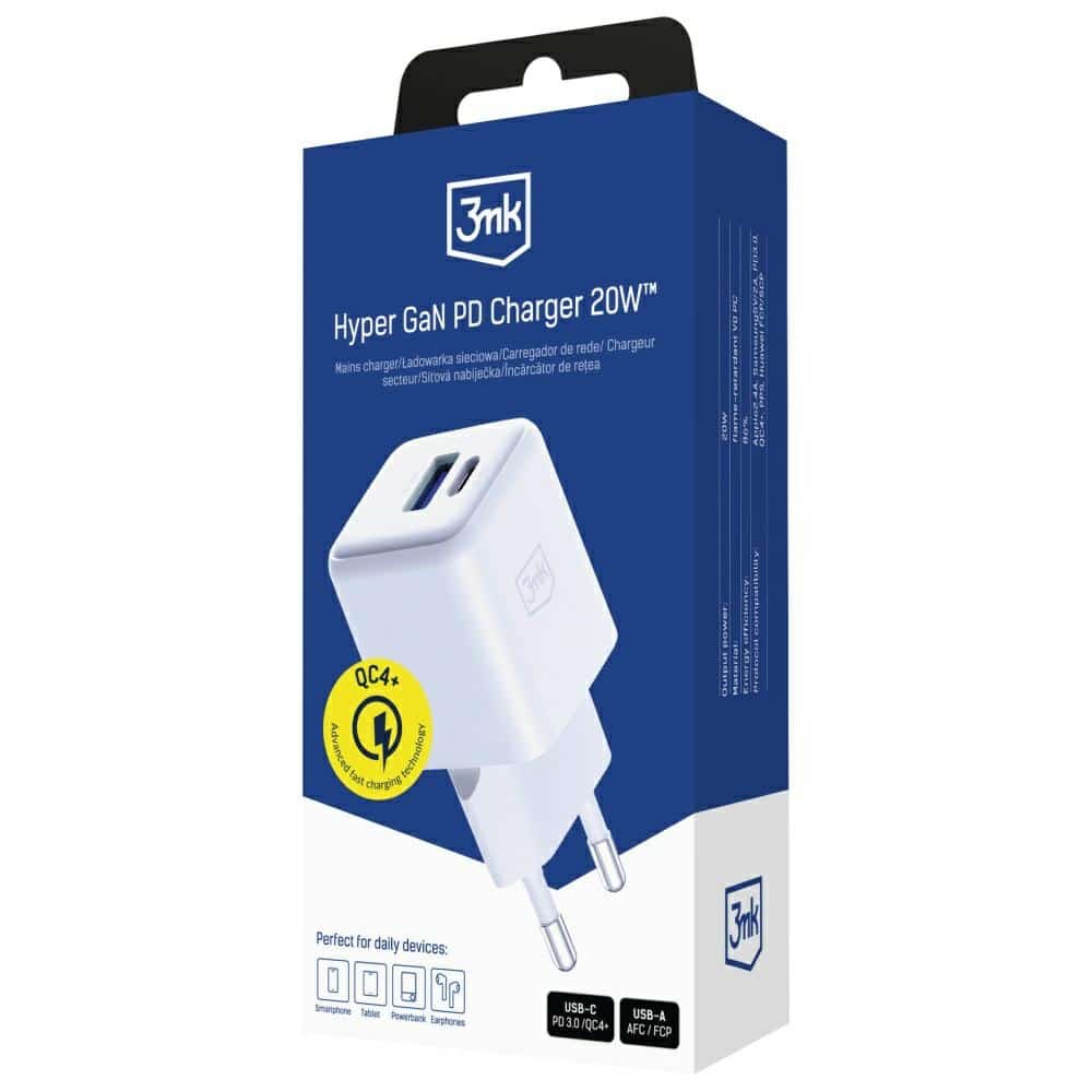 Φορτιστής τοίχου 3MK Hyper GaN Charger 20W 1xUSB-A 1XUSB-C PD QC4+ λευκό - Image 10