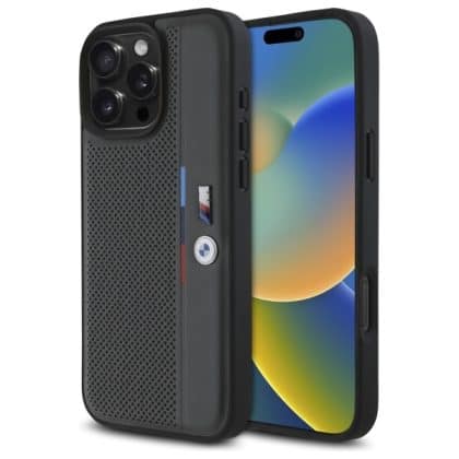BMW M Perforated Tricolor Detail Line - θήκη για Apple iPhone 16 Pro - Γκρι
