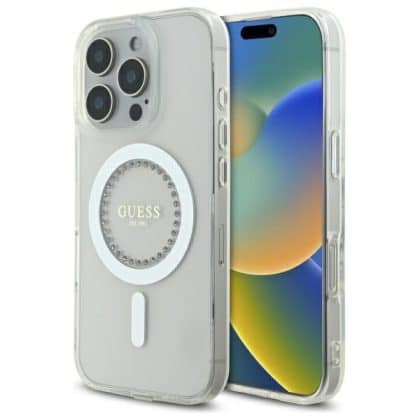 Guess IML Rhinestones MagSafe - θήκη για Apple iPhone 16 Pro Max - Λευκό