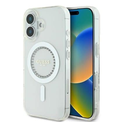Guess IML Rhinestones MagSafe - θήκη για Apple iPhone 16 Plus - Λευκό