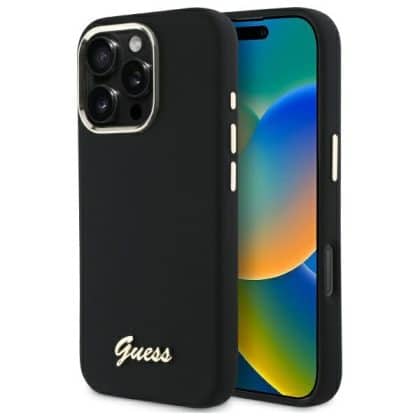 Guess Silicone Script Metal Logo & Frame - θήκη για Apple iPhone 16 Pro Max - Μαύρο
