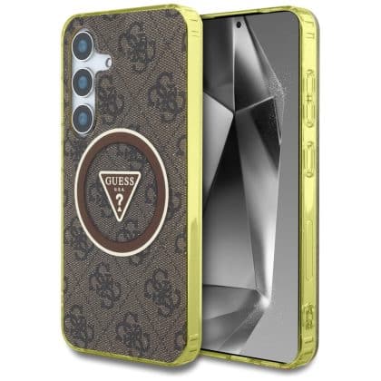 Guess Guess 4G Glitter Triangle Buttons MagSafe - θήκη για Samsung Galaxy S25 - Καφέ