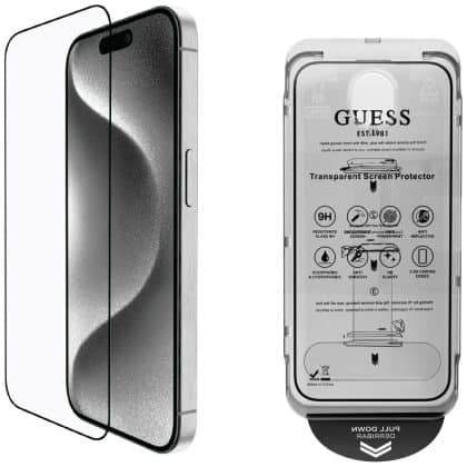 2-in-1 set Guess BP Rhinestone screen and camera lens glass for iPhone 16 Pro Max gold