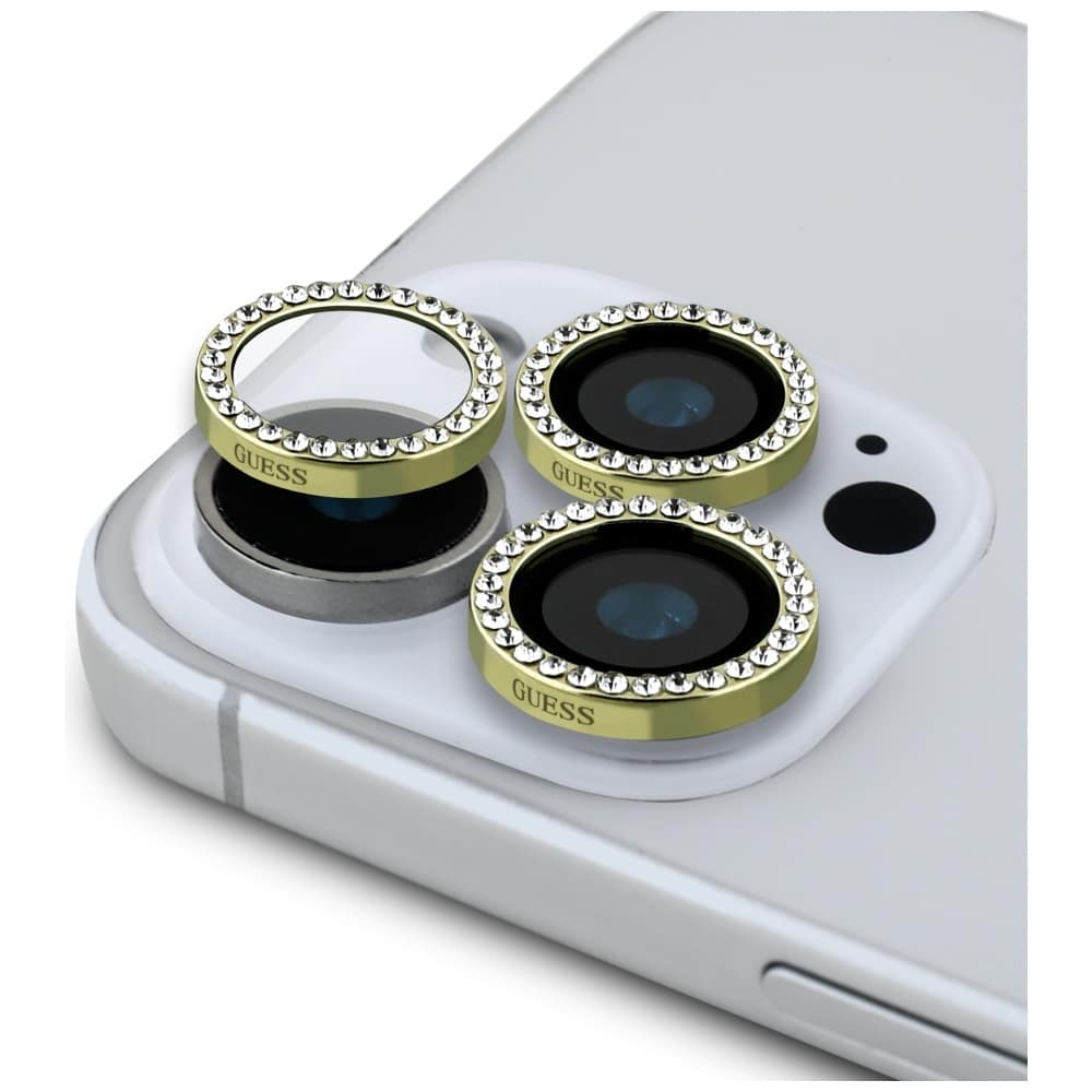 2-in-1 set Guess BP Rhinestone screen and camera lens glass for iPhone 16 Pro Max gold - Image 2