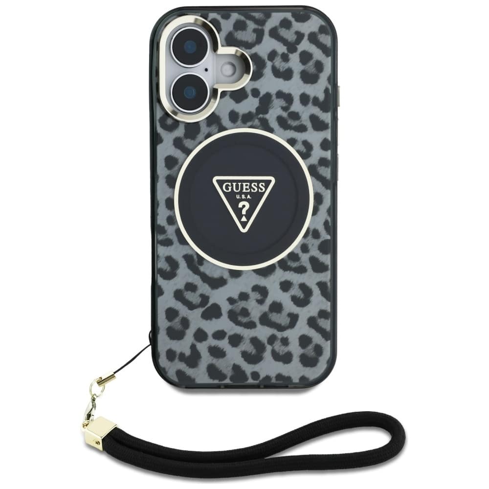 Guess HC IML Leopard Triangle Cord Strap - θήκη για Apple iPhone 16 - Μαύρο - Image 2