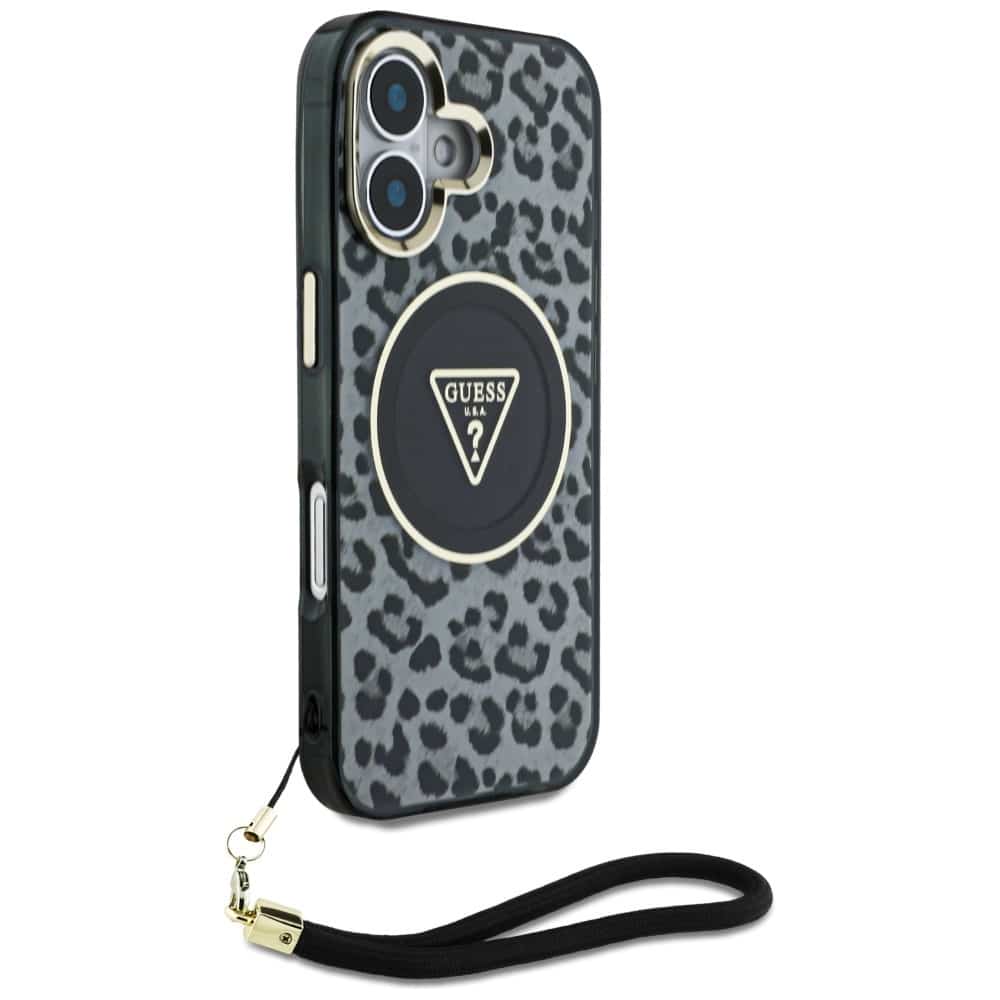 Guess HC IML Leopard Triangle Cord Strap - θήκη για Apple iPhone 16 - Μαύρο - Image 3