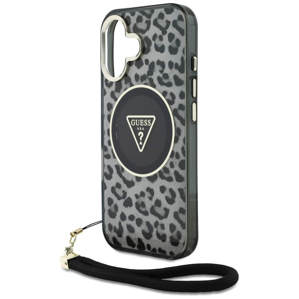 Guess HC IML Leopard Triangle Cord Strap - θήκη για Apple iPhone 16 - Μαύρο - Image 5