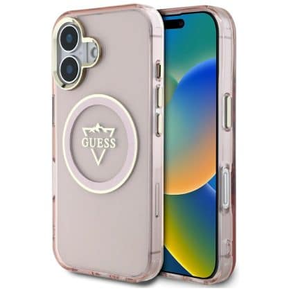 Guess IML Metal Mountain Logo MagSafe - θήκη για Apple iPhone 16 - Ροζ