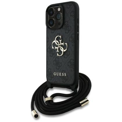 Guess 4G Big Logo Cord Stap Crossbody - θήκη για Apple iPhone 16 Pro - Μαύρο