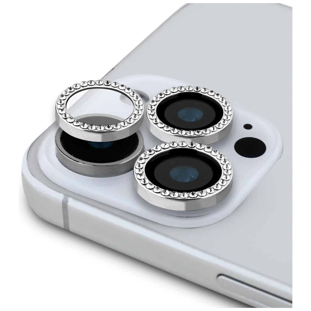 Set 2-in-1 Guess BP Rhinestone screen and camera lens glass for iPhone 16 Pro Max silver - Image 3