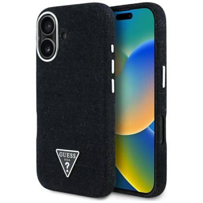 Guess Denim Triangle Logo MagSafe - θήκη για Apple iPhone 16 - Μαύρο