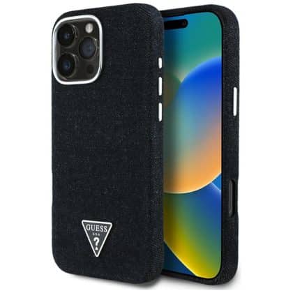 Guess Denim Triangle Logo MagSafe - θήκη για Apple iPhone 16 Pro - Μαύρο