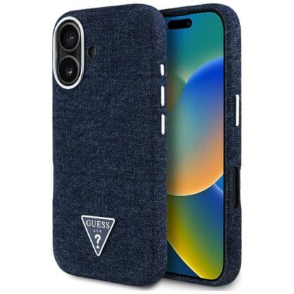 Guess Denim Triangle Logo MagSafe - θήκη για Apple iPhone 16 - Μπλε