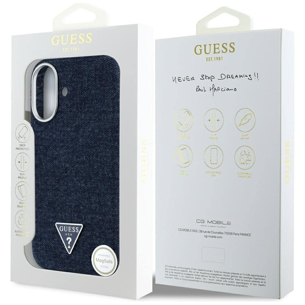 Guess Denim Triangle Logo MagSafe - θήκη για Apple iPhone 16 - Μπλε - Image 8