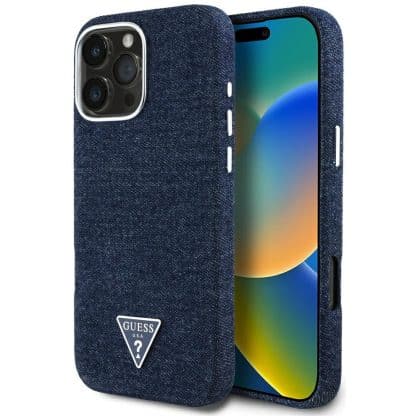 Guess Denim Triangle Logo MagSafe - θήκη για Apple iPhone 16 Pro - Μπλε