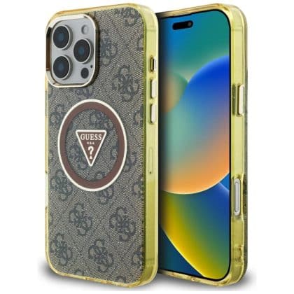 Guess IML Metal Glitter 4G Circle Triangle MagSafe - θήκη για Apple iPhone 16 Pro Max - Καφέ