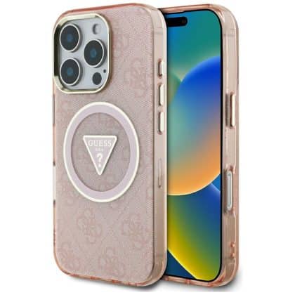 Guess IML Metal Glitter 4G Circle Triangle - θήκη για Apple iPhone 16 Pro - Ροζ
