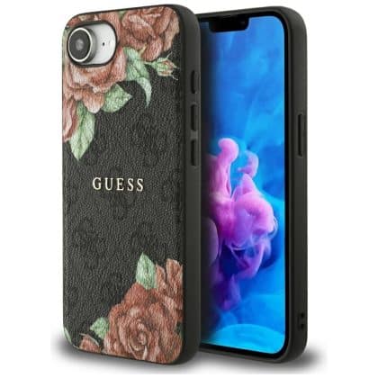 Guess 4G Flowers Print MagSafe - θήκη για Apple iPhone 16e - Μαύρο