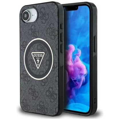 Guess IML Metal Glitter 4G Circle Triangle MagSafe - θήκη για Apple iPhone 16e - Μαύρο