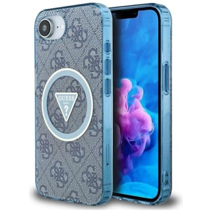 Guess IML Metal Glitter 4G Circle Triangle - θήκη για Apple iPhone 16e - Μπλε