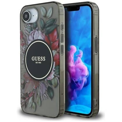 Guess IML Flowers MagSafe - θήκη για Apple iPhone 16e - Μαύρο