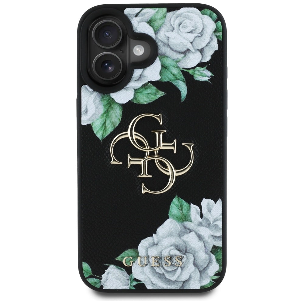 Case Guess Grained Roses Big 4G logo for iPhone 16 black - Image 3