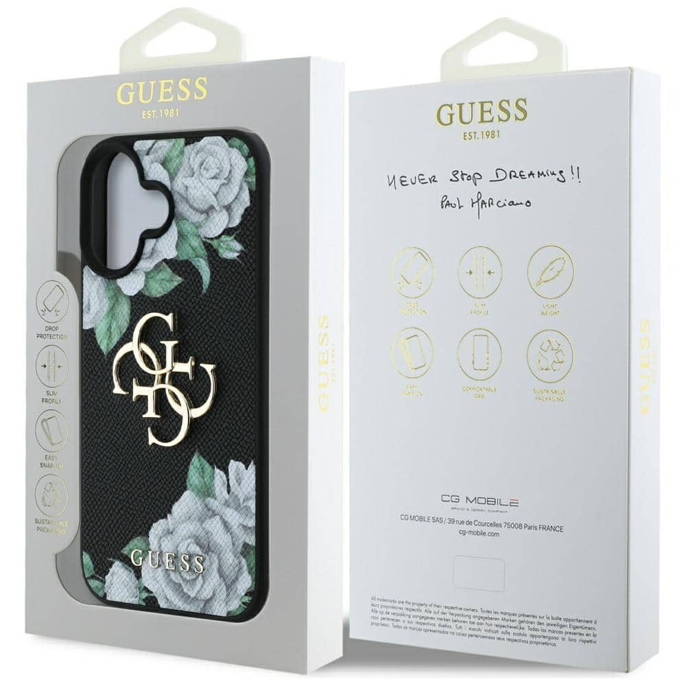 Case Guess Grained Roses Big 4G logo for iPhone 16 black - Image 8
