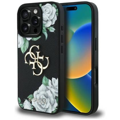 Guess Grained Roses Big 4G logo - θήκη για Apple iPhone 16 Pro - Μαύρο