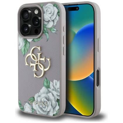 Guess Grained Roses Big 4G logo - θήκη για Apple iPhone 16 Pro - Μωβ