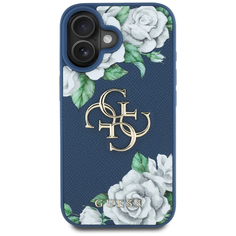 Case Guess Grained Roses Big 4G logo for iPhone 16 blue - Image 3