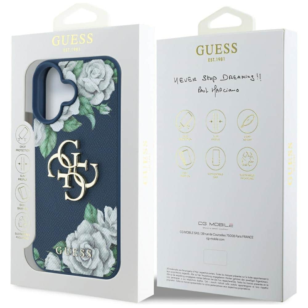 Case Guess Grained Roses Big 4G logo for iPhone 16 blue - Image 8