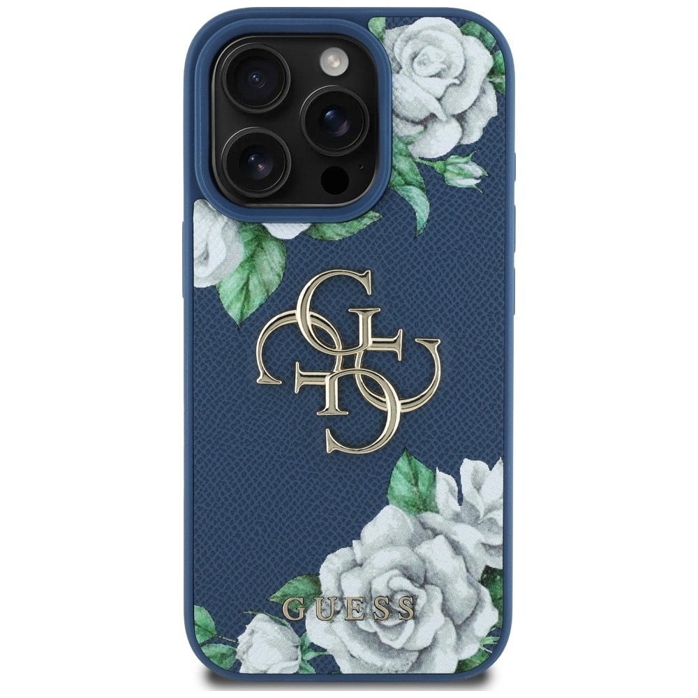 Case Guess Grained Roses Big 4G logo for iPhone 16 Pro blue - Image 3