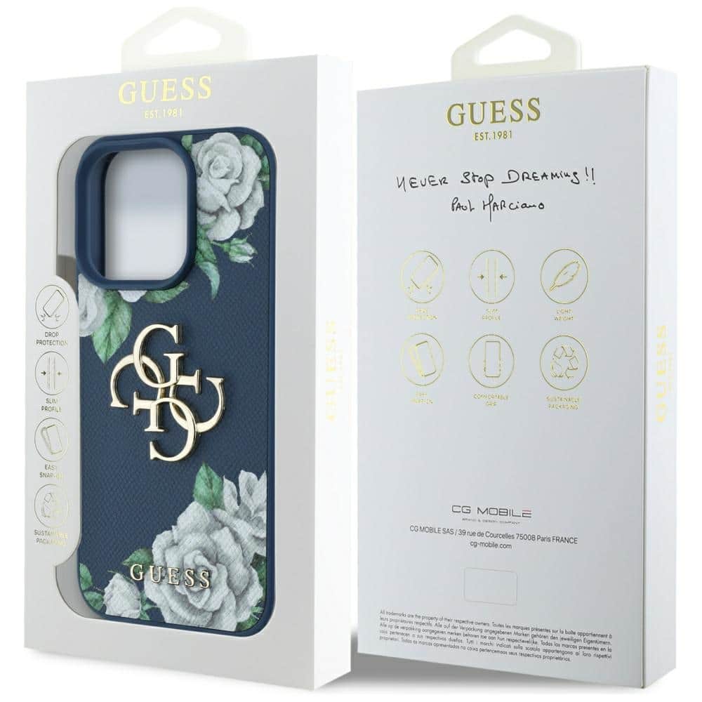 Case Guess Grained Roses Big 4G logo for iPhone 16 Pro blue - Image 8