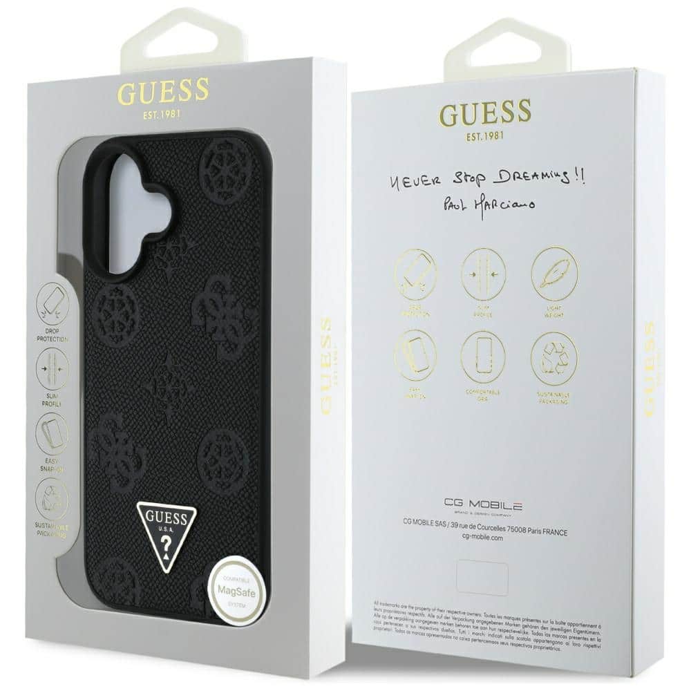 Guess Grained Hot Stamp Peony Triangle Logo MagSafe - θήκη για Apple iPhone 16 - Μαύρο - Image 8