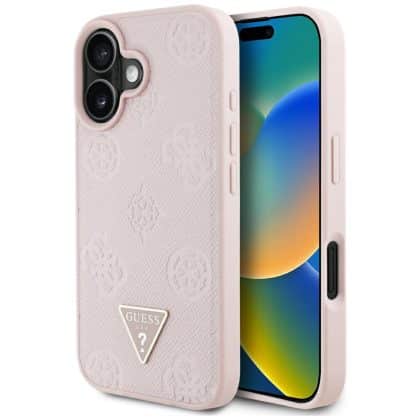 Guess Grained Hot Stamp Peony Triangle Logo MagSafe - θήκη για Apple iPhone 16 - Ροζ