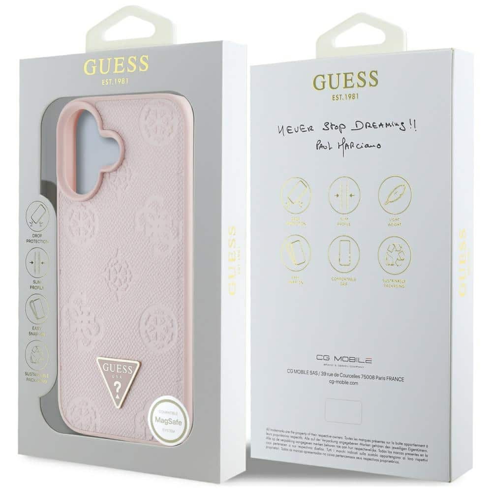 Guess Grained Hot Stamp Peony Triangle Logo MagSafe - θήκη για Apple iPhone 16 - Ροζ - Image 8