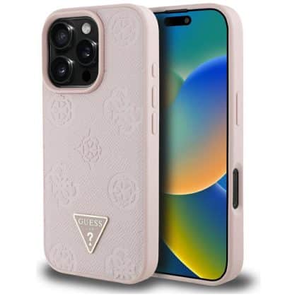 Guess Grained Hot Stamp Peony Triangle Logo MagSafe - θήκη για Apple iPhone 16 Pro - Ροζ