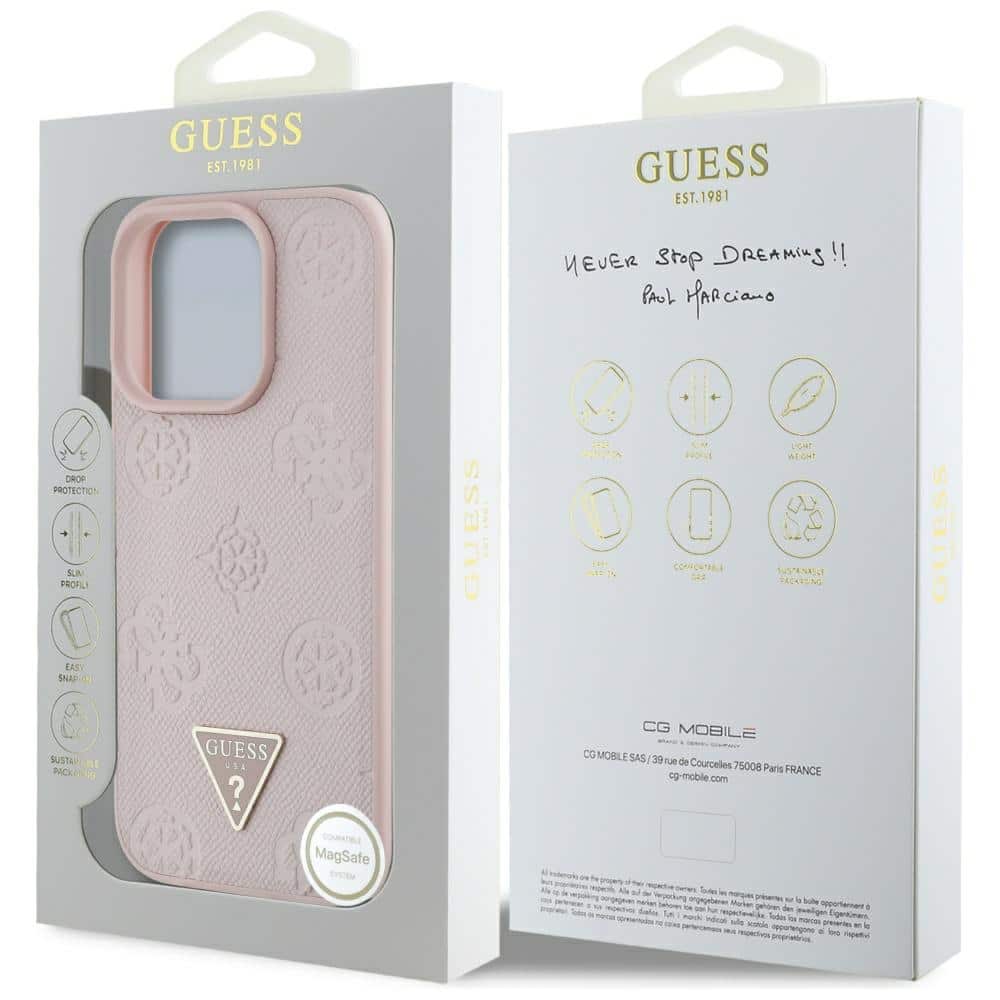 Guess Grained Hot Stamp Peony Triangle Logo MagSafe - θήκη για Apple iPhone 16 Pro - Ροζ - Image 8